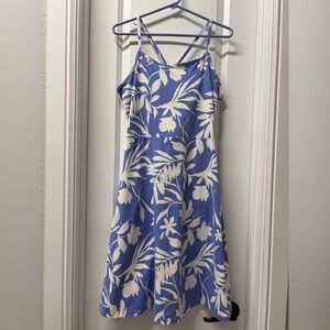 Pact Organic Cotton Fit & Flare Dress Womens XL- White/Blue Floral Resort Wear
